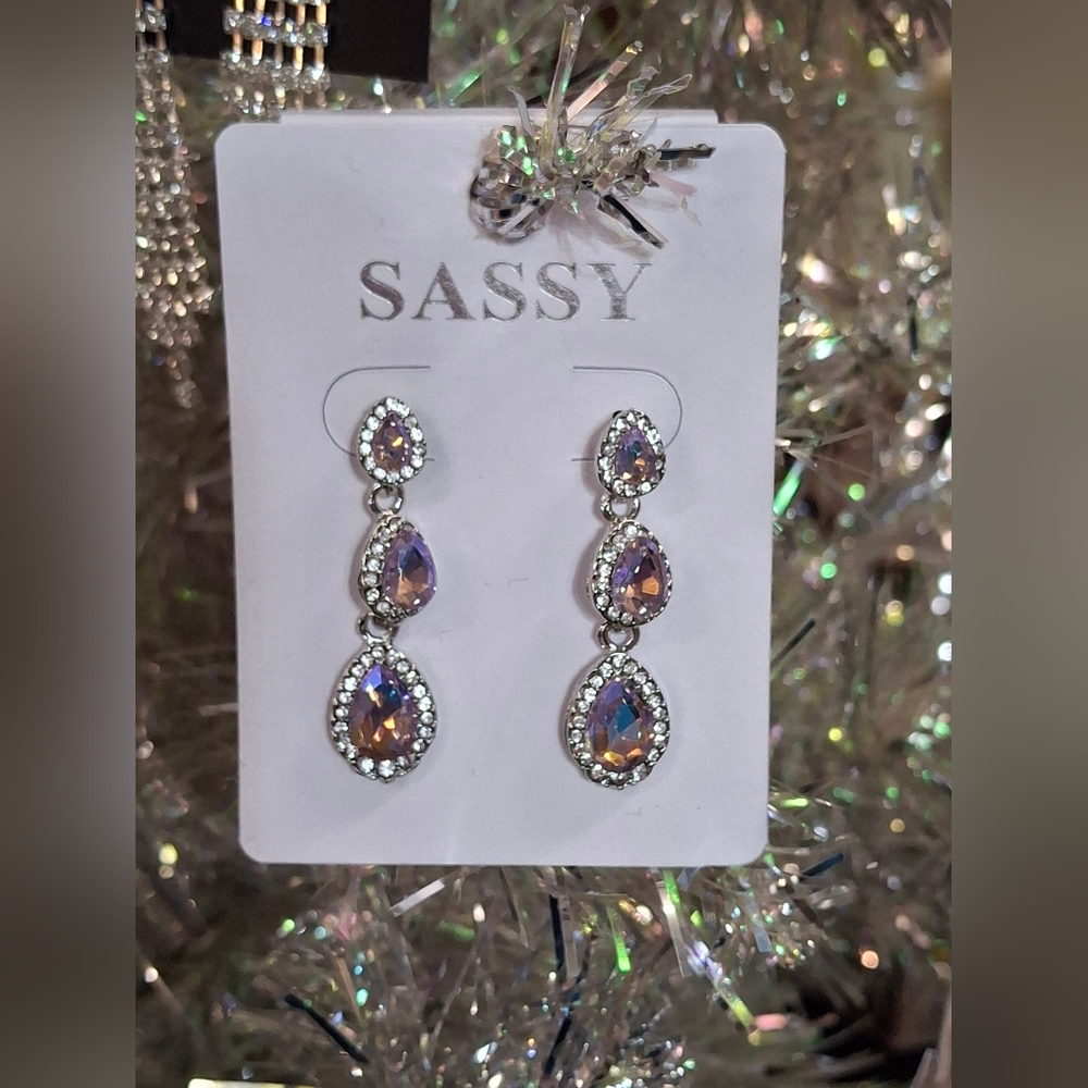 Silver and Purple Drop Earrings